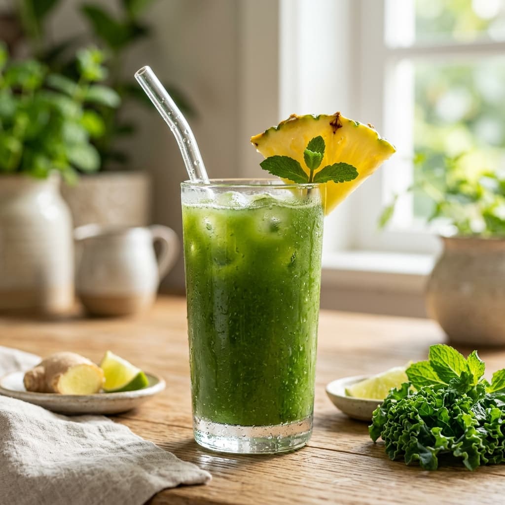 Suco Verde Detox (Abacaxi, Couve, Gengibre e Hortelã)